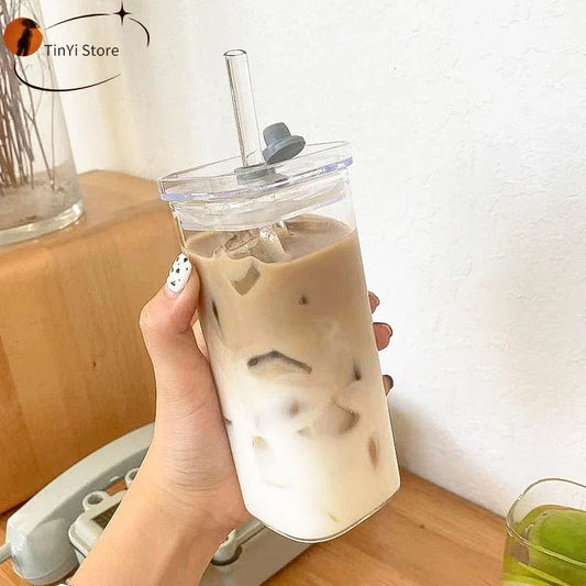 Square Heat Resistant Transparent Tulip Glass Cup with Lip and Straw  Milk Tea Coffee Cup Mugs Home Bar Drinkware Couple Gifts