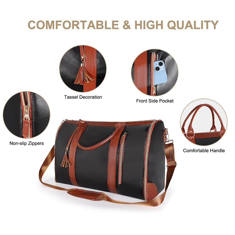 2024 Fashion Large PU Folding Suit Storage Bag Women High Capacity Luggage Handbag Travel Sport Outdoor Multi Function Organizer