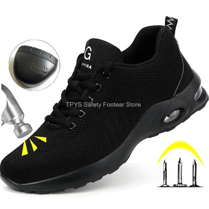 Air Cushion Work Sneakers Breathable Steel Toe Work Shoes Men Women Safety Shoes Anti-puncture Security Protective Shoes Light