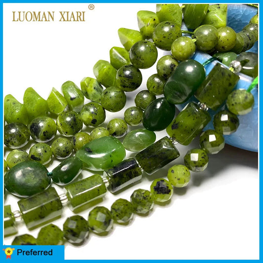 Wholesale 100%  Natural Green Jade Cylinder Square Irregular Faceted Round Stone Beads for Jewelry Making Diy Bracelet Charms