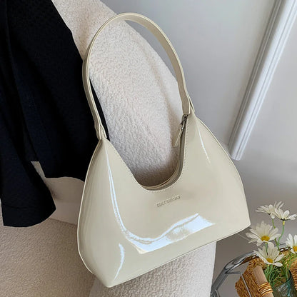 Leisure Sense Glossy 2024 Oceanic Early Spring New Patent Leather Fashion Light Luxury Shoulder Handheld Armpit Women's Bag