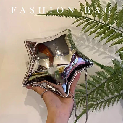 Nice design Gold And Silver Chain Women's Evening Bags 2024 New Bright Face Five Pointed Star Shoulder bag Funny Party Bag