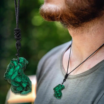 Natural Malachite Slice Drilled Pendant Crystal Gem Men Women Necklace Healing Meditation Souvenir Crystal Necklace decor