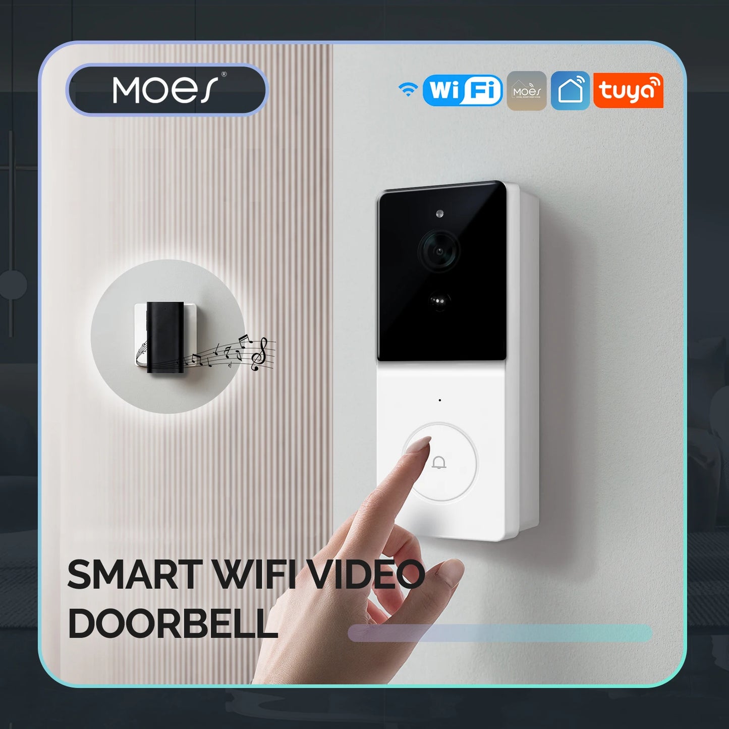 MOES Tuya 1080P Smart WiFi Video Doorbell Camera Wireless 2-Way Audio Intercom Night Vision with 64 GB SD Card，Home Security