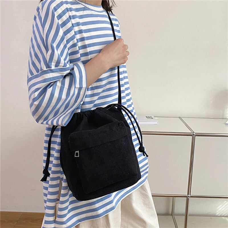 2024 New Women Bag Middle Shoulder Bag Korean Style Drawstring Bucket Bag Casual Light Youth Crossbody Bag Whole Sale