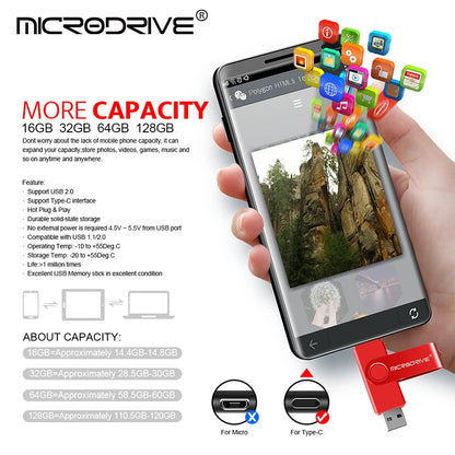 Multifunctional OTG 2 IN 1 type-c USB Flash Drive pendrive 128GB cle usb флэш-накопител stick 32/64 GB Pen Drive for phone