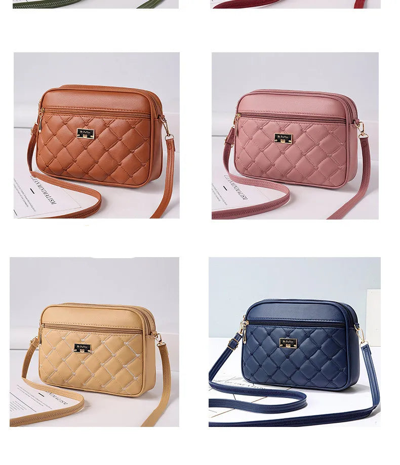 2024 Women's One Shoulder Small Square Handbag New Cross Border Foreign Trade Lingge PU Crossbody Versatile Small Messenger Bag