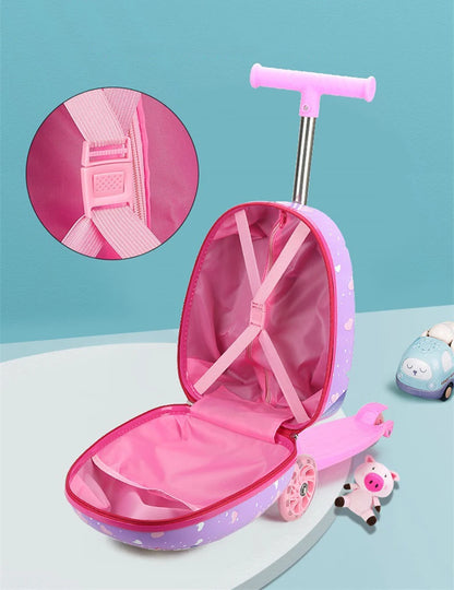 New cute skateboard suitcase scooter children's trolley luggage box 16 " boys and girls lovely carry-on bag student travel case