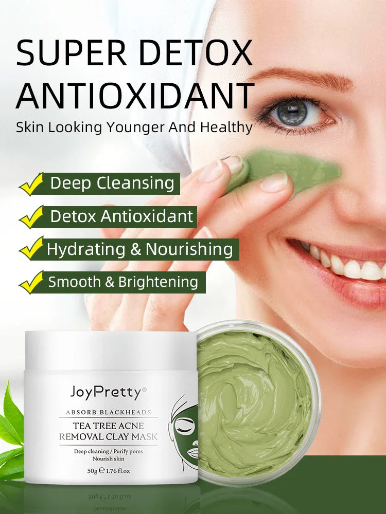 Green Tea Tree Clay Mask Facial Cleans Cream Black Dots Blackheads Remove Mask Against Acne Treatment Cream Sleep Mask Skin Care