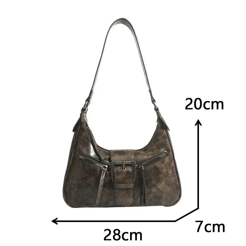 Retro Belt Design PU Leather Shoulder Bags for Women 2024 Y2K Small Vintage Female Underarm Crossbody Bag Fashion Handbags