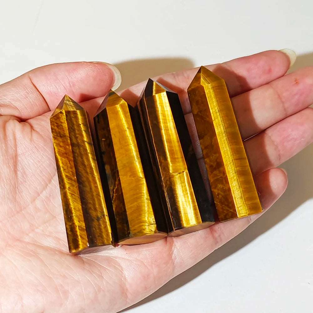 1.57"-3.14" Natural Crystals Stone Tiger Eye Wands Polishing Reiki Healing  Energy Stone Hexagonal Point Obelisk Gemstones