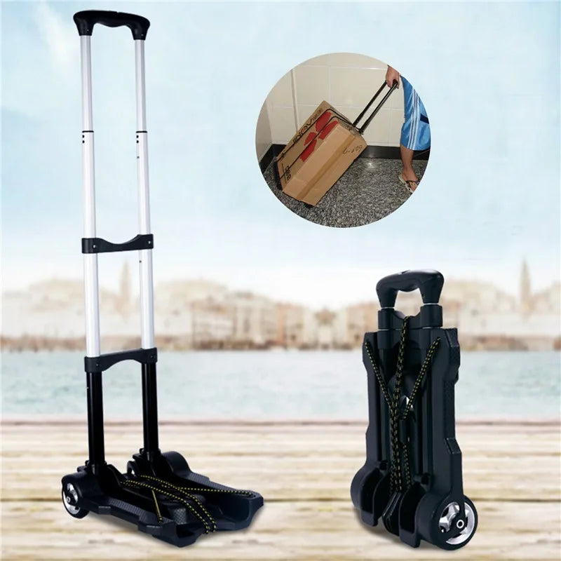 Folding Hand Truck Black Small Lightweight Cart Portable Telescopic Dolly Backpack Luggage Travel Moving Shopping