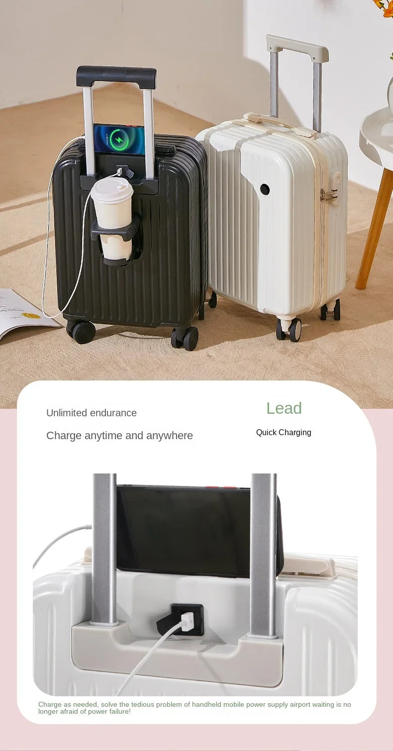 18 Inch Travel Suitcase Multifunctional Suitcase Boarding box Student Trolley Password Case Rolling Luggage Bag with Cup holder