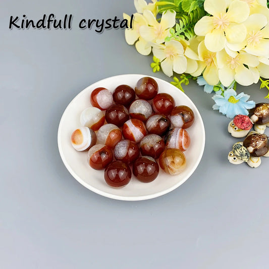 20mm Natural Crystal Carnelian And Clear Quartz Sphere Red Agate Stone Healing Reiki Ball Ornament Home Decoration DIY Gifts