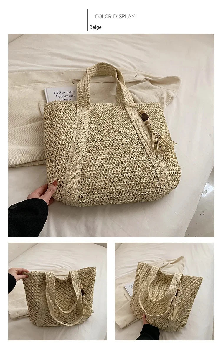 Elegant Ladies Straw Woven Handbag Women Holiday Beach Commute Casual Tote Top-Handle Bags Fashion Retro Shoulder Bags 2024