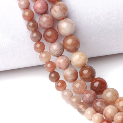 6/8/10mm AA Natural Stone Sunstone Bead Pink Smooth Round Loose Spacer Beads for Jewelry Making Supplier DIY Charm Bracelet 15''