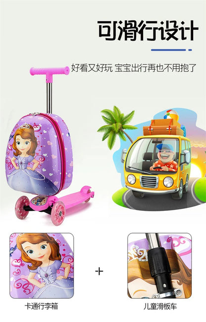 New cute skateboard suitcase scooter children's trolley luggage box 16 " boys and girls lovely carry-on bag student travel case