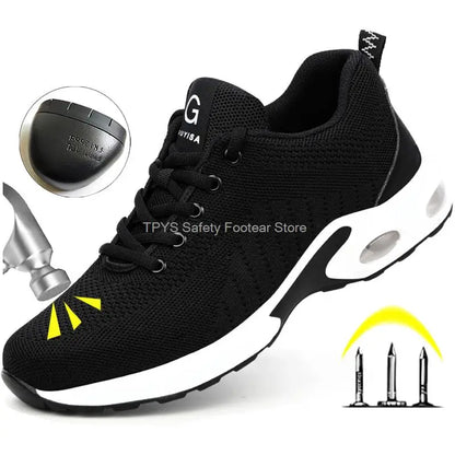 Air Cushion Work Sneakers Breathable Steel Toe Work Shoes Men Women Safety Shoes Anti-puncture Security Protective Shoes Light