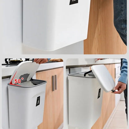 Hanging Trash Can with Lid Large Capacity Kitchen Recycling Garbage Basket Cabinet Door Bathroom Wall Mounted Trash Bin Dustbin