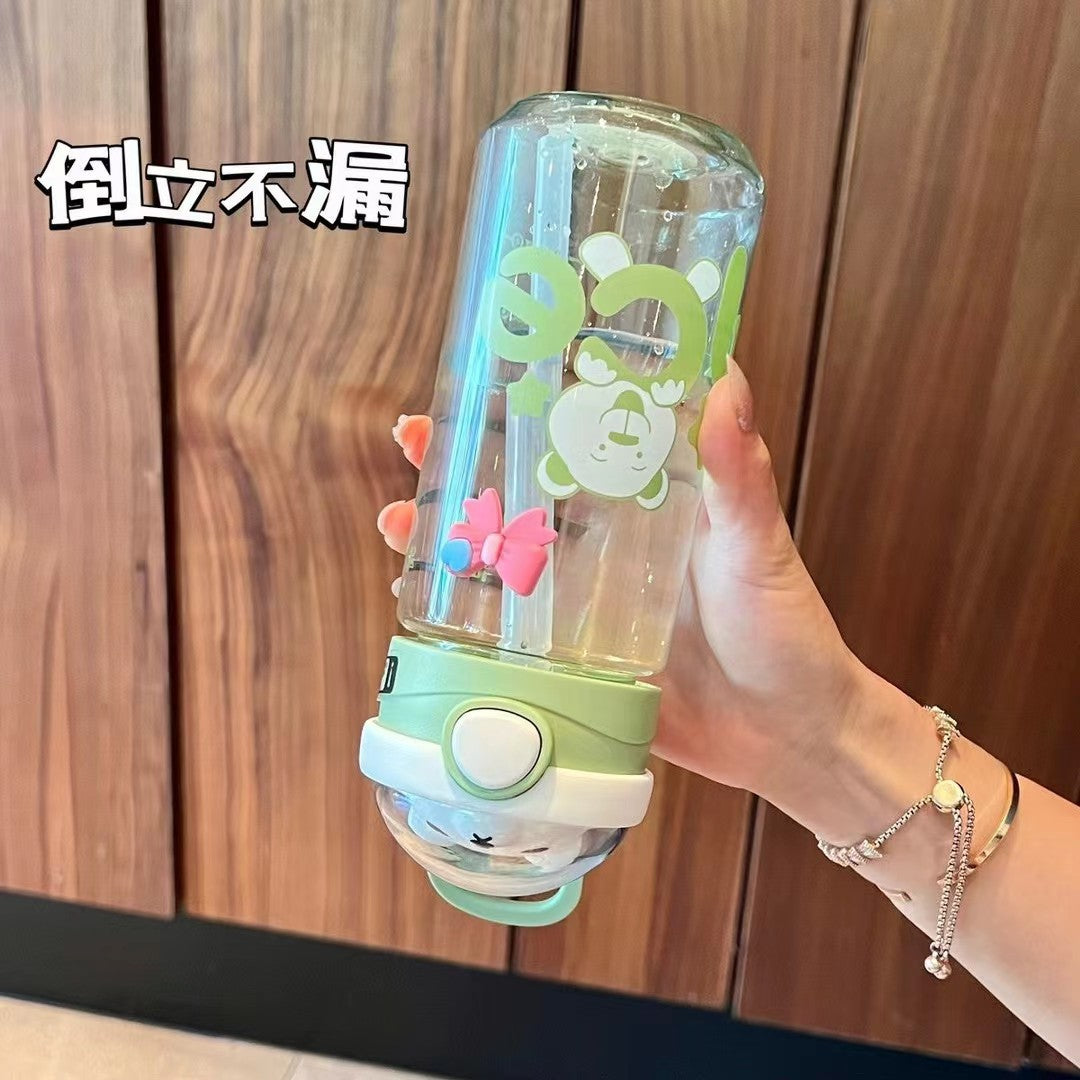 550/650ml Cute Water Bottle for Girls with Lid Straw Sticker Plastic Juice Milk Portable Kawaii Tumbler Children's Drinkware