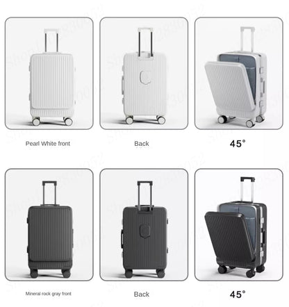 Front Opening Luggage 18" 28 inch Laptop Bag USB Cup Holder Unisex Travel Bag Boarding Suitcases on Wheels Password Trolley Case