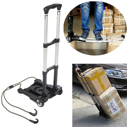 Folding Hand Truck Black Small Lightweight Cart Portable Telescopic Dolly Backpack Luggage Travel Moving Shopping