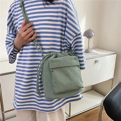 2024 New Women Bag Middle Shoulder Bag Korean Style Drawstring Bucket Bag Casual Light Youth Crossbody Bag Whole Sale