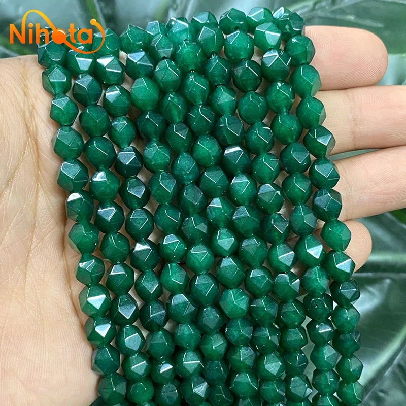 Natural Dark Green Chalcedony Beads Faceted Loose Stone Beads DIY Bracelet Necklace Accessories for Making Jewelry 15" 8mm