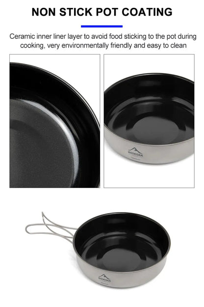 Widesea Camping Tableware Titanium Cookware Set Tourism Cauldron Outdoor Cooking Pot Frying Pan Picnic Kitchen Hiking Trekking