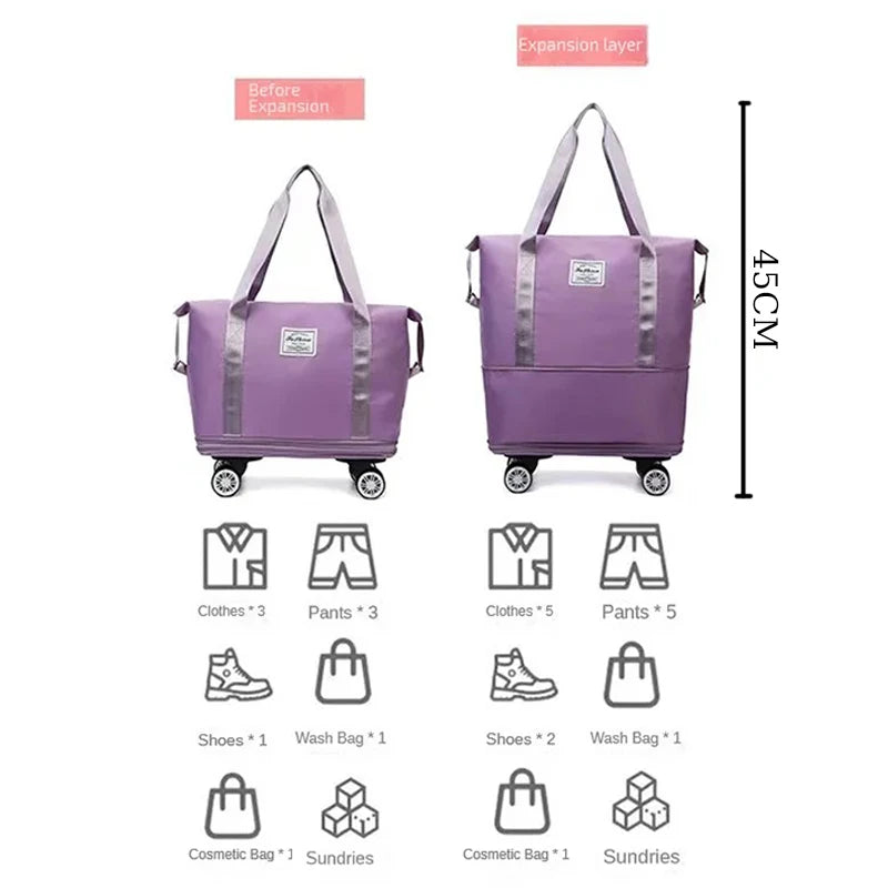 Business Travel Bag Large Capacity Collapsible Trolley Bag Oxford Cloth Dry-Wet Separation Unisex Business Trip Bag