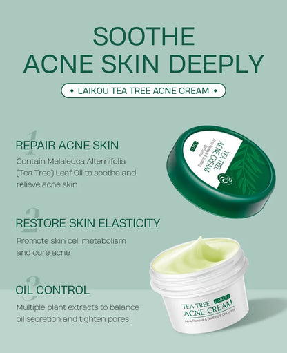 LAIKOU Tea Tree Anti-Acne Skin Care Set Acne Treatment Oil-Control Moisturizing Cleanser&Cream&Serum&Mud Mask Whiten Skin Care