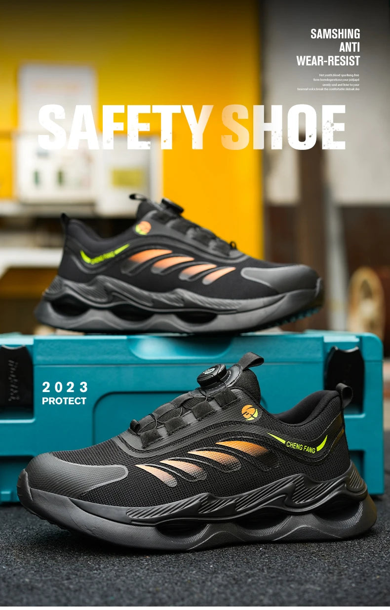 NEW Rotary Buckle Security Boots for Men Work Sneakers Women Boots Breathable Steel Toe Shoes Safety Puncture-Proof Men Boots