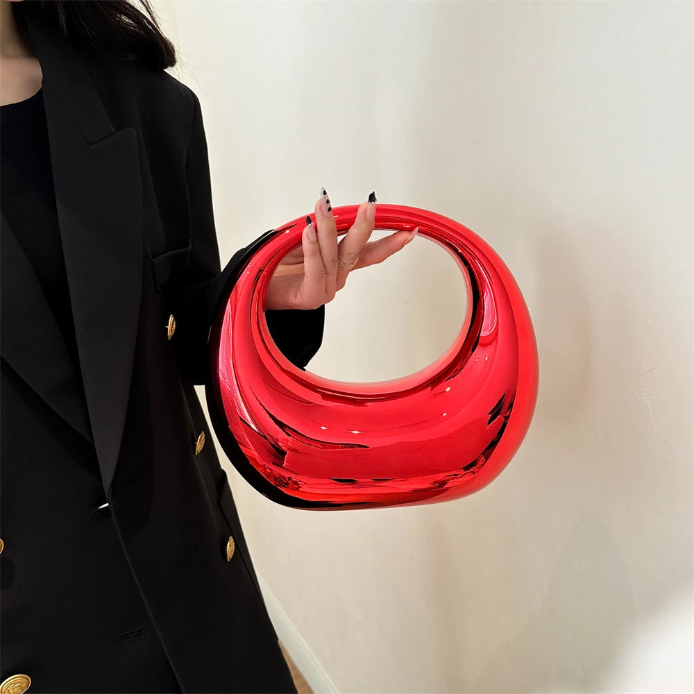 MOODS Golden Evening Handbag For Women PVC Wrist Bag Dinner Party Wedding Round Handle Clutch Purse 2024 Luxury Designer Handbag