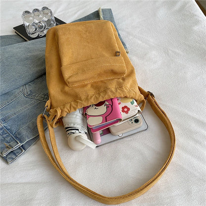 2024 New Women Bag Middle Shoulder Bag Korean Style Drawstring Bucket Bag Casual Light Youth Crossbody Bag Whole Sale