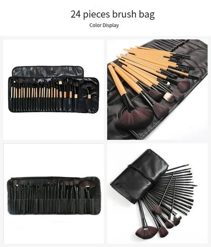 24 Pcs Female Professional Makeup Sets Cosmetics Brushes With Leather Bag Lip Brush Eye Shadow Brush Makeup Tools