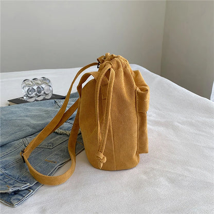 2024 New Women Bag Middle Shoulder Bag Korean Style Drawstring Bucket Bag Casual Light Youth Crossbody Bag Whole Sale