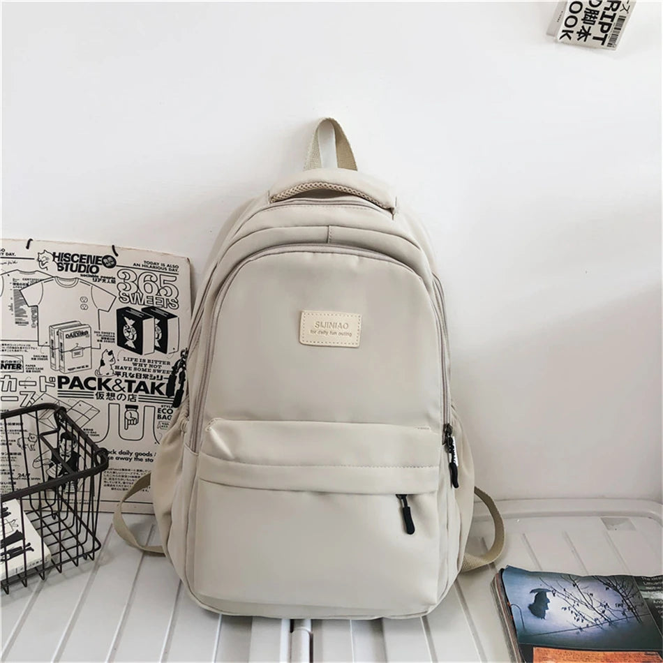 2024 New Solid Color Fashion Lady High Capacity Waterproof College Backpack Trendy Girls Laptop School Bags Girl Travel Book Bag