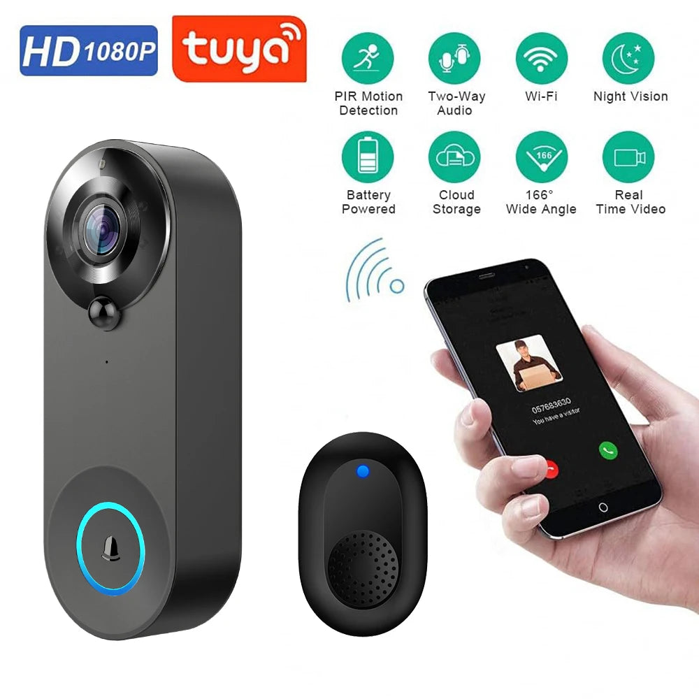 1080P Wireless WIFI Doorbell Video Intercom Door Bell with Camera Tuya Smart Home for Security Protection PIR Motion Detection