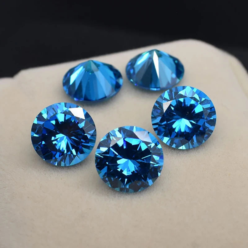 Corundum Ceylon Sea Blue Sapphire Gems Circular Shape Cushion Faceted Cut Loose Aquamarine Gemstone Set Gift Box