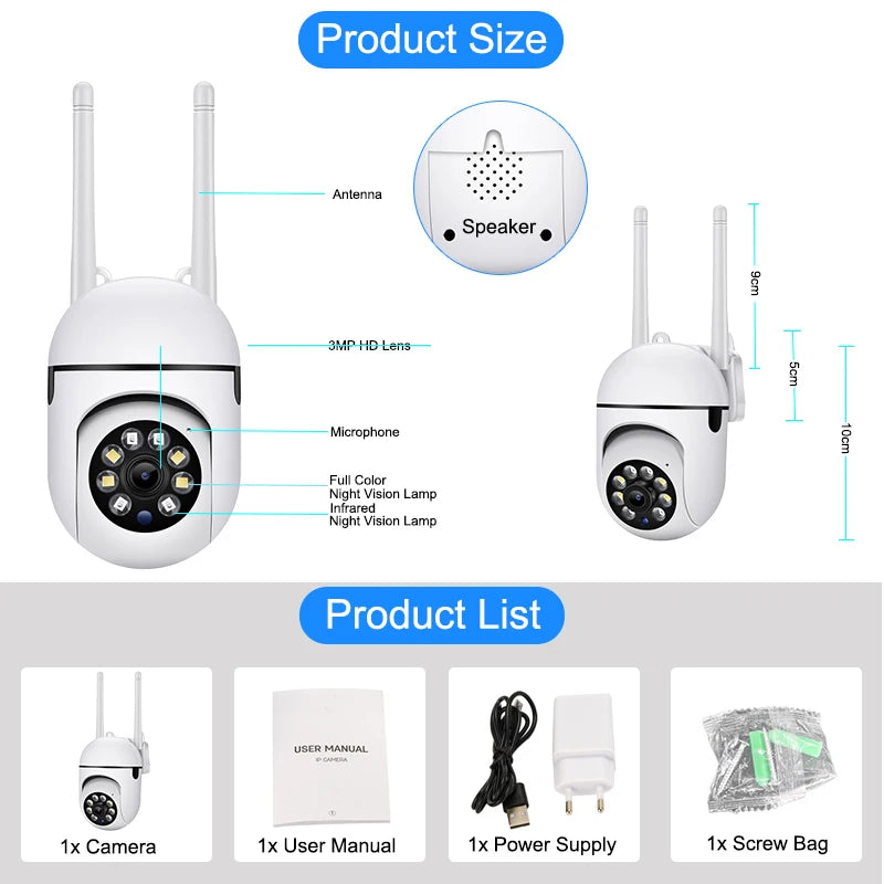 5MP Wifi IP Camera Outdoor 4X Digital Zoom Wireless Security Surveillance Camera AI Human Tracking Two-way Audio Night Color Cam