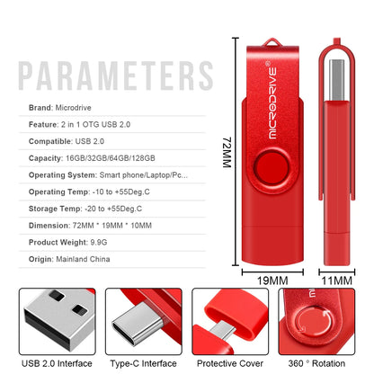 Multifunctional OTG 2 IN 1 type-c USB Flash Drive pendrive 128GB cle usb флэш-накопител stick 32/64 GB Pen Drive for phone