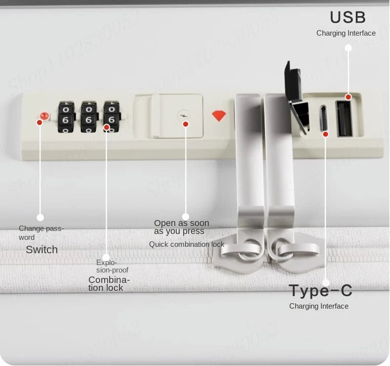 Front Opening Luggage 18" 28 inch Laptop Bag USB Cup Holder Unisex Travel Bag Boarding Suitcases on Wheels Password Trolley Case