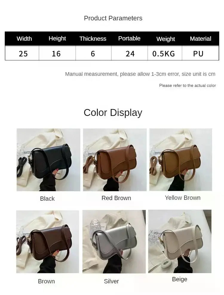 Vintage Leather Crossbody Bags for Women 2024 Designer Female Small Flap Shoulder Underarm Bag Armpit Handbags and Purses