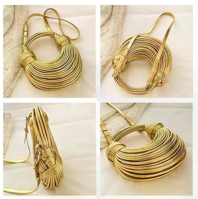 Handbags for Women 2024 New Gold Luxury Designer Brand Handwoven Noodle Bags Rope Knotted Pulled Hobo Silver Evening Clutch Chic