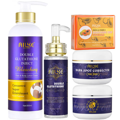 AILKE Glutathione 5-in-1 Women Skin Care Kit, With Body Lotion,  Serum, Dark Spot Removal Cream, Body Cream, Brightening Soap