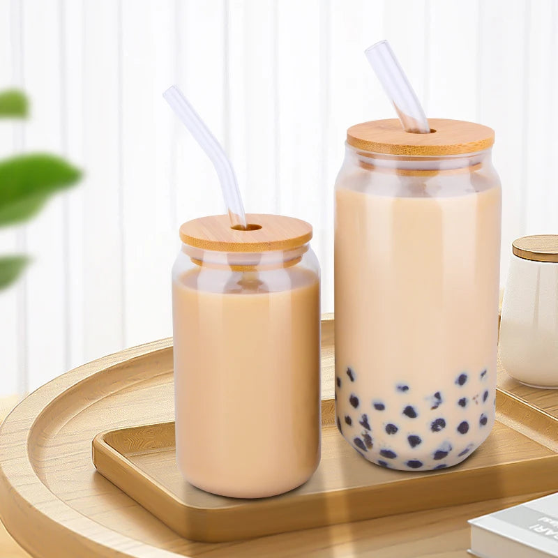 550ml/400ml Glass Cup With Lid and Straw Transparent Bubble Tea Cup Juice Glass Beer Can Milk Mocha Cups Breakfast Mug Drinkware