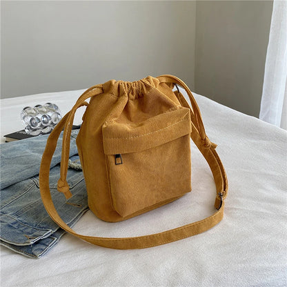 2024 New Women Bag Middle Shoulder Bag Korean Style Drawstring Bucket Bag Casual Light Youth Crossbody Bag Whole Sale