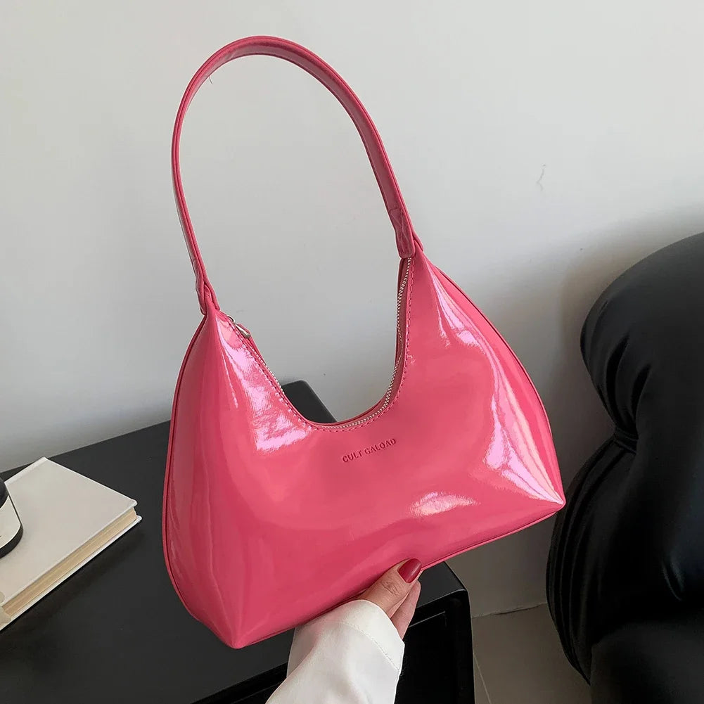 Leisure Sense Glossy 2024 Oceanic Early Spring New Patent Leather Fashion Light Luxury Shoulder Handheld Armpit Women's Bag