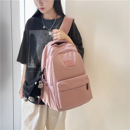 2024 New Solid Color Fashion Lady High Capacity Waterproof College Backpack Trendy Girls Laptop School Bags Girl Travel Book Bag