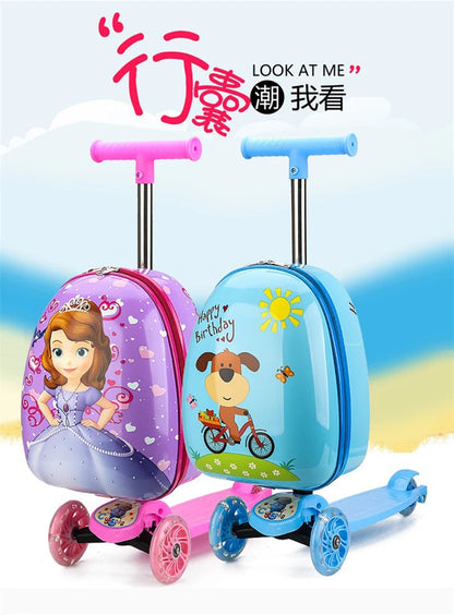 New cute skateboard suitcase scooter children's trolley luggage box 16 " boys and girls lovely carry-on bag student travel case